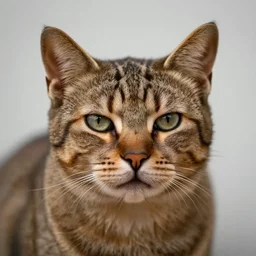 photographic portrait wrinkly wooden sad max ersnt cat head, editorial