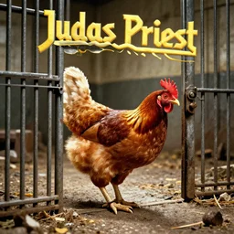 chicken escaping a psych ward judas priest album art