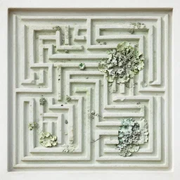 thin lines, fractals, lichen macro, serpentine twisty maze, carved soapstone ceiling relief paneling white and pale green, joe fenton