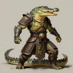 human warrior with the face of a crocodile. heroic pose. full body subject. view from aside. highly detailed, intricate digital painting. by ross tran.