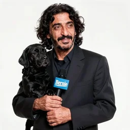 Omar Gaddafi holding Bernie Sanders.
