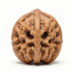 a stern round large walnut with two stern eyes and a mouth without a nose, white background, ron cobb