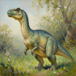 portrait of a lady dinosaur in spring, painting by stanhope forbes, oil on canvas