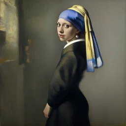 gal gadot painted by vermeer, dressed on a tight black dress, fashion pose, oil painting