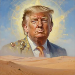 portrait oil painting, perfect expression, subconscious connects, purified consciousness, dune, foundation, great maga king donald j trump, fantasy character portrait, ultra realistic, wide angle, intricate details, world of foundation, mass effect, artifacts, luminous skies, highly detailed, michael cheval, peter mohrbacher, boris vallejo, jessica rossier, oil painting, highly detailed, cinematic lighting, unreal, natural tpose