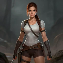 britt ekland as lara croft, fantasy art, in the style of artgerm, illustration, epic, fantasy, intricate, hyper detailed, artstation, concept art, smooth, sharp focus, ray tracing, vibrant, photorealistic, bisley, simon
