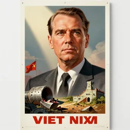 richard nixon destroying vietnam, soviet propaganda poster