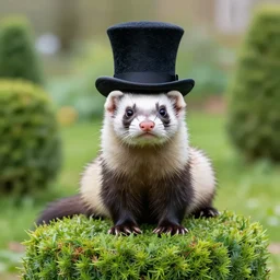Topiary of a ferret wearing a tophat