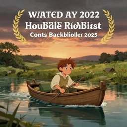 a beautiful hobbit boat sailing over a river in middle east during sunset, cartoon, trending on artstation, award winning, moody light,