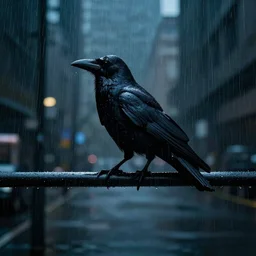 cyberpunk crows in the rain