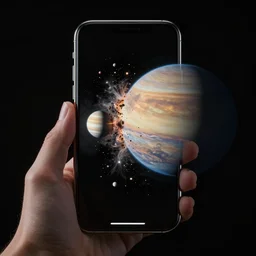 planet colliding into another planet, phone photo