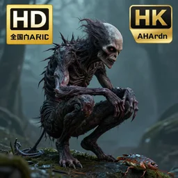 The ghastly creature waited patiently for its prey. Cinematic, Award winning, ultra high resolution, intricate details, rendered with unreal engine, UHD 8K