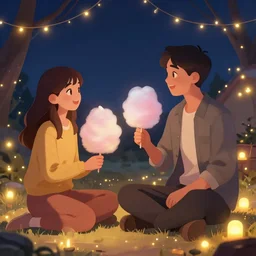 Happy couple made from cotton candy, cozy night fireflies, torches, Alena Aenami, Petros Afshar, Noah Bradley, Anton Fadeev, Anato Finnstark, Steve Henderson, Filip Hodas, Mark Keathley, Thomas Kinkade, Phil Koch, Gilbert Williams, Mike Winkelmann, Beeple