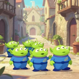 cute weird aliens walking a medieval street, fantasy, concept art, artstation, disney, pixar, dreamworks, anime