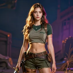 hyper realistic rogue ranger hunter girl, full body, rule of thirds, human proportion, good anatomy, beautiful face, conceptart, saturated colors, cinematic, artstation, pinterest, cgsociety