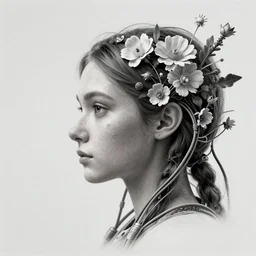 profile medieval nicoletta ceccoli, mark ryden, lostfish, hyung tae, frank frazetta, face portrait of cyberpunk girl surrounded by flowers and cables portrait, hyper realistic, artstation, illustration, digital paint, matte paint, vivid colors, bright, cheerful, detailed and intricate environment - h 7 0 4