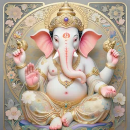 beautiful and playful ethereal ganesha portrait, art nouveau, fantasy, intricate japanese flower designs, elegant, highly detailed, sharp focus, art by chie yoshii
