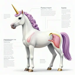 a unicorn, infographic with scientifically accurate anatomy