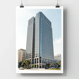 a big building poster half drawing and half photography merged together to form a unique building poster