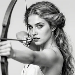 beautiful young aphrodite goddess, archer, realistic face, beautiful eyes, black and white drawing, in the style of greg rutkowski, fantasy, amazing detail, epic, intricate, elegant, smooth, sharp focus