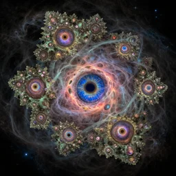 stunning hubble telescope mc escher painting of cerebral mandelbrot nebula, all seeing eye, trending, award winning, 4 k