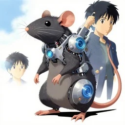 character concept of a rat, cybernetic enhancements, art by makoto shinkai and alan bean, yukito kishiro