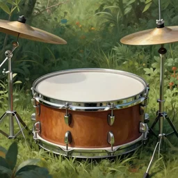 snare drum in the garden of music. surrealism art, highly detailed