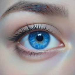 the blue abyss of a beautiful blue eye, maximum detail, high quality, good elaboration of style, depth of field, focus, painting in the style of hyperrealism