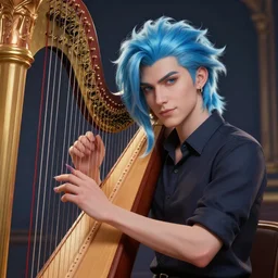 sophisticated sona as music teacher, from league of legends, with an harp, light blue hair, hyper detailed, digital art, trending in artstation, cinematic lighting, pawg, studio quality, smooth render, unreal engine 5 rendered, octane rendered, art style by klimt and nixeu and ian sprigger and wlop and krenz cushart
