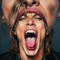 m7ck jagger with big lips and open mouth by Greg Craola Simkins , masterpiece