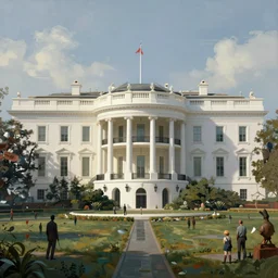 detailed cinematic wide shot of the futuristic white house that is existing far in the future where humans evolved to be solarpunk, ultra realistic, spring light, painting by gaston bussiere, craig mullins, j. c. leyendecker