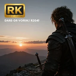 dark souls character looking at the horizon on top of a mountain with a sword, close shot from the side, sunset, cinematic, epic, dark scenario, 8k, award winning,