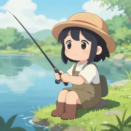 cute anime girl fishing