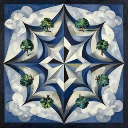 ( trees, clouds, sacred geometry pattern ), ( ( cubism, jean giraud, georgy kurasov, kimi takemura, android jones, flowstatepaint, ben ridgway ) )
