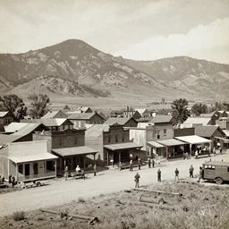 A beautiful Wild West town in the Rocky Mountain foothills. 1871, old photograph