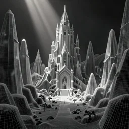 a fantasy world, wireframe