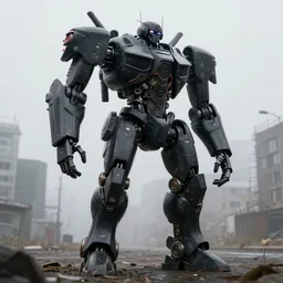 black mecha, adidas, matte painting, gopnik, jacob rozalski, greg rutkowsk, human shape, unreal render, volumetric light, hyper realistic, robot, complex machinery, arstation, cg soсiety, russia, suburbs, foggy