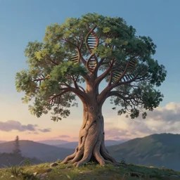 intricate tree of life made of human dna, serene evening atmosphere, soft lens, soft light, artstation, zbrush, cinema 4 d, studio ghibli, akihiko yoshida, atelier lulua, masamune shirow