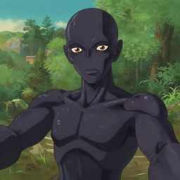 a dark humanoid, hyper detailed, in the style of studio ghibli and and studio ghibli and studio ghibli, selfie