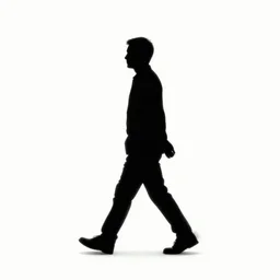 symmetry!! black and white silhouette drawing of a single person walking, white background by stanhope forbes, centered
