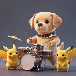 high quality 3 d render very cute cerberus labrador plays drums, cyberpunk highly detailed, unreal engine cinematic smooth, in the style of blade runner & detective pikachu, hannah yata charlie immer, moody light, low angle, uhd 8 k, sharp focus