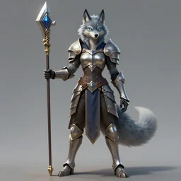 portait commission furry high fantasy female anthro wolf paladin wielding a halberd polearm. renowned character design by Greg rutkowski, concept art, fantasy, 4k, CG render