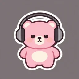 a cute pink cuddly bear wearing headphones vector logo