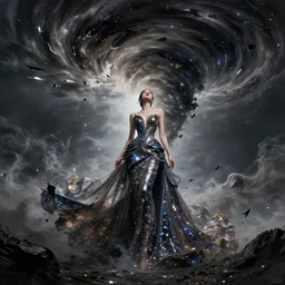 hoyeon jung in luxurious celestial dress descending from a chaotic destructive tornado, sharp edges. ultra detailed, majestic, intricate, seductive, by android james, ruan jia, ilya kuvshinov, martine johanna, jakub rebelka
