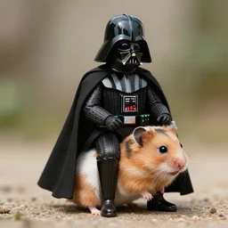 a beautiful photo of darth vader riding on a hamster, darth vader on the back of a hamster trending on instagram