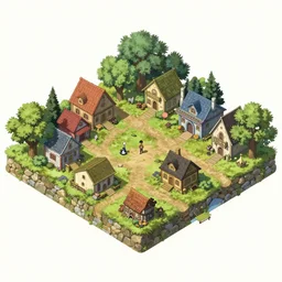 rpg isometric top view of a lovely anime medieval fantasy village!! jrpg!! cory loftis, james gilleard, atey ghailan, makoto shinkai, goro fujita, studio ghibli, rim light, exquisite lighting, clear focus, very coherent, plain background, soft painting