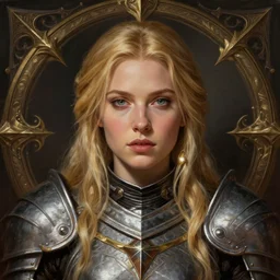 head-on centered symmetrical painted portrait, Elisha Cuthbert as a paladin, blonde hair, Level 2 RPG armour, dramatic lighting, intricate, fantasy, intricate, elegant, highly detailed, digital painting, smooth, sharp focus, illustration, dramatic lighting, artstation, in the style of Artgerm and Anna Podedworna