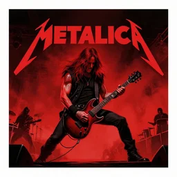 metallica on stage, in the style of beksinski, red, black, vibrant, chiaroscuro, high detail, perfect artwork, clean lines