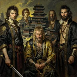 cyberpunk ancient japanese city, orientalist intricate portrait by john william waterhouse and edwin longsden long and theodore ralli and nasreddine dinet, hyper realism, dramatic lighting