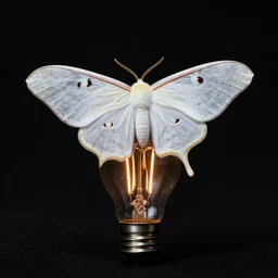 errie dreamlike matte painting of a beautiful white moth sitting on an edison bulb in empty black space, cgsociety, by john atkinson grimshaw, by george stubbs, by virgil finlay, h. r. giger, romanticism